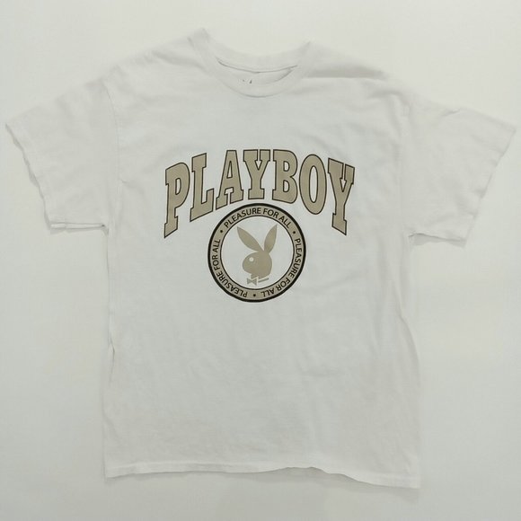 Playboy Pleasure For All Men's White Short Sleeve Crew Neck T Shirt Size Large